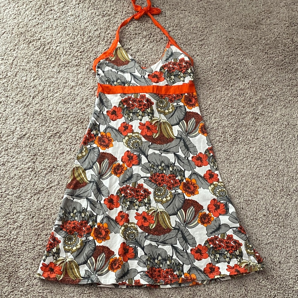 Patagonia Margot Halter Floral Midi Dress - Orange, Red, Gray